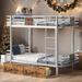 Twin XL over Twin XL Bunk Bed with Safety Guardrail, Metal Bed with Two Wooden Storage Drawers for Kids, Silver and Brown