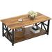 Coffee Table with Round Corner, Farmhouse Center Table with 2-Tier Storage Shelf X-Frame Design for Living Room, 39 inch