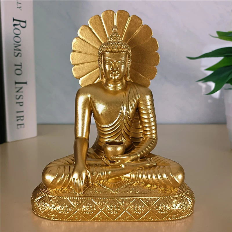 Gold Shakyamuni Buddha Statuen Figuren Ornamente Harz Handwerk Feng Shui Meditation Buddha Skulptur Home Office Dekoration