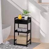 3 Tier Bamboo Ladder Shelf with Drawers Modern Bathroom Shelves Open Nightstand Bookshelf Bookcase End Table Plant Stand, Black