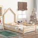 Twin Size Wood Bed w/ House-shaped Headboard, Floor Bed Platform Bed w/ Fences