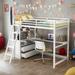 Metal & Wood Twin Size Loft Bed with Desk and Shelves, Children Bed Frame with 2-Built-in Drawers for Bedroom, Black