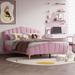 Queen Size Velvet Platform Bed with Thick Fabric, Stylish Stripe Decorated Bedboard and Elegant Metal Bed Leg