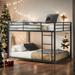 Full over Full Kids Bed with Convenient Design, Low Bunk Bed with Ladder, Sturdy Frame Safety Metal Bed, Black