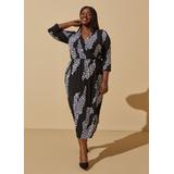 Plus Size Faux Printed Wrap Midi Dress