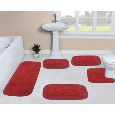 Radiant Collection 100% Cotton Non-Slip Bathroom Rug Set, Machine Washable Bath Rug, 5 Piece Bath Mat Set with Contour