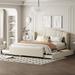 Queen Size Linen Fabric Upholstered Platform Bed with Wingback Headboard, 1 Twin Size Trundle Bed Frame and 2 Drawers