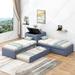 L-shaped Bed with Trundle, Twin Size Platform Bed with 2 Drawers Linked, Kids Bed with Built-in Flip Square Table, Gray