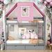 Unique Playhouse Design Twin Over Twin Wood Bunk Bed with Tent and Drawers, Sturdy construction & Storage Space, White+Pink