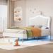 Modern Twin Size Upholstered PU Leather Bed Frame with LED Lights, Princess Kids Bed With Crown Headboard