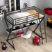 Twin Size Loft Bed with Desk, Metal Children Bed with Ladder and Full-Length Guardrails, X-Shaped Frame, Black
