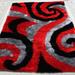 LA Rug Linens 3D Geometric Red Black Modern Swirl Shag Area Rug