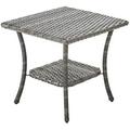 xrboomlife Patio Table Outdoor - Rattan Wicker Coffee Table with Glass Top and 2-Tier Rectangle for Outdoor Patio Porch Deck Balcony Garden(Mixed Grey/Glass Top)