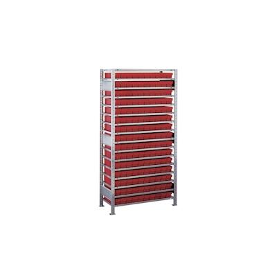 PROREGAL Kleinteileregal-Set 3 MULTIplus150 | Grundregal | HxBxT 200x100x30cm | 16 Fachböden | inkl.75 Kästen 8x19x30cm Blau | Verzinkt Image