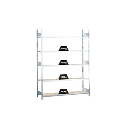 PROREGAL Weitspannregal mit Spanplatten WS 2000 | Grundregal | HxBxT 300x225x50cm | 5 Ebenen | Fachlast 400kg | Verzinkt Image