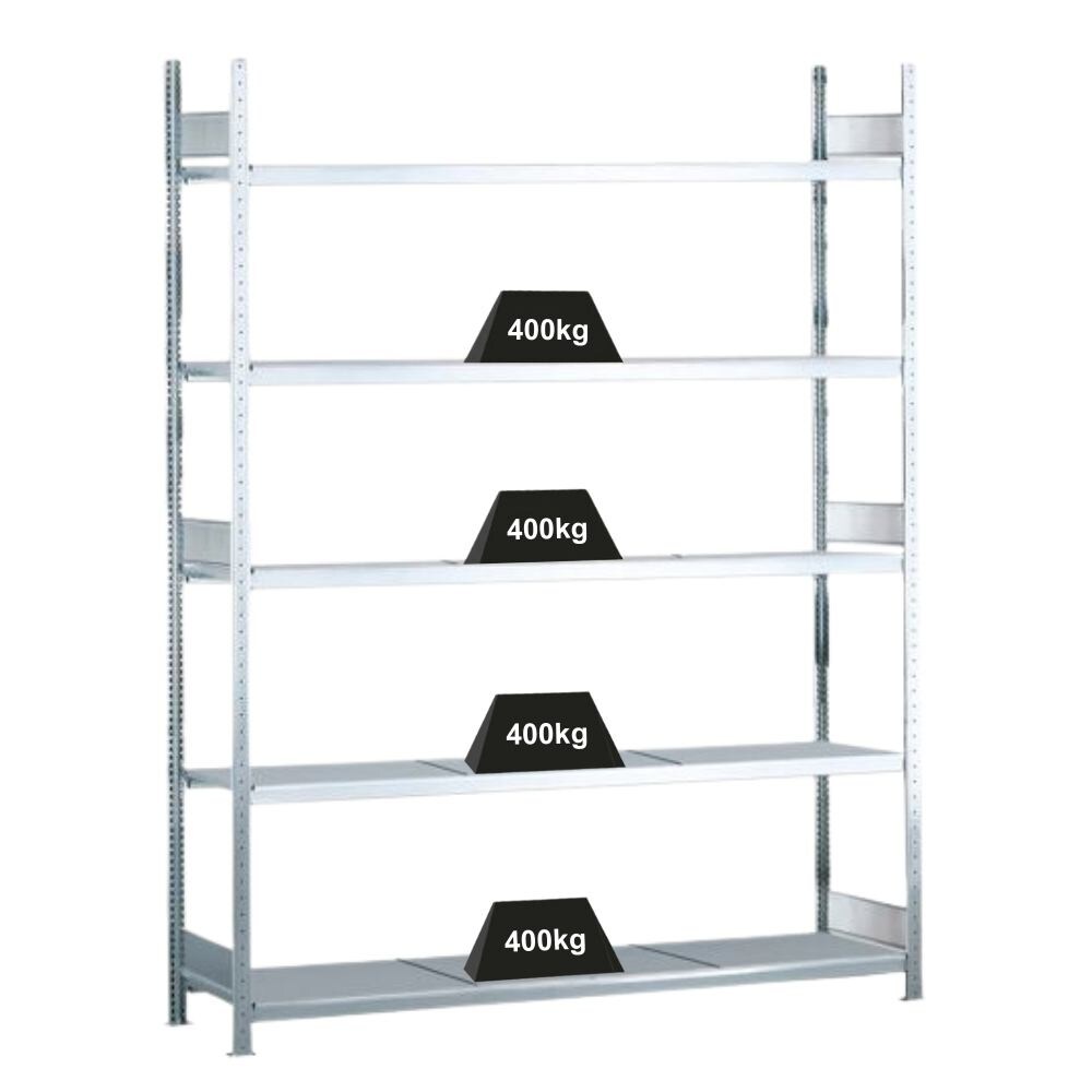 PROREGAL Weitspannregal mit Stahlböden WS 2000 | Grundregal | HxBxT 300x225x50cm | 5 Ebenen | Fachlast 400kg | Verzinkt Image
