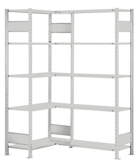 PROREGAL Eckregal | Grundregal (Felder A+B) | HxBxT 200x100x40cm | 2x5 Ebenen | Längenriegel | Lichtgrau