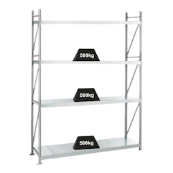 PROREGAL Weitspannregal mit Stahlpaneelen WS 3000 | Grundregal | HxBxT 250x200x50cm | 4 Ebenen | Fachlast 500kg | Verzinkt Image