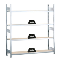 PROREGAL Weitspannregal mit Spanplatten WS 2000 | Grundregal | HxBxT 250x200x80cm | 4 Ebenen | Fachlast 400kg | Verzinkt Image