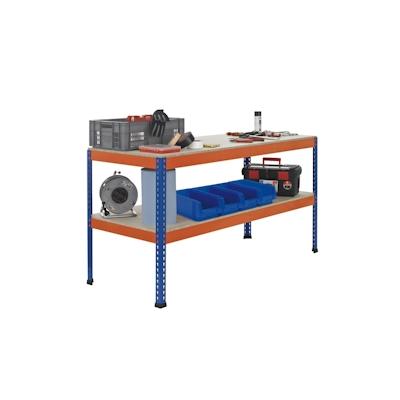 PROREGAL Werkbank mit Lagerebene | HxBxT 99x184x62cm | Fachlast Arbeitsebene 320kg | Blau/Orange Image