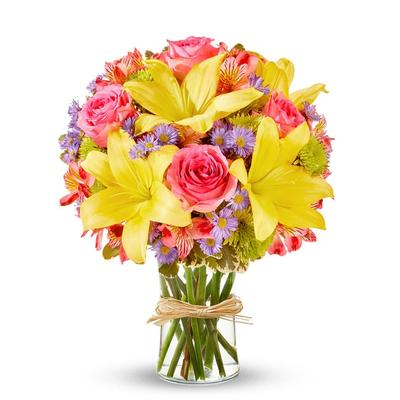 Flowers - Pink Lemonade Rose & Lily Bouquet
