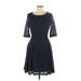 Betsey Johnson Casual Dress - A-Line: Blue Damask Dresses - Women's Size 10