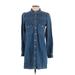 Zara Casual Dress - Shirtdress Collared Long sleeves: Blue Solid Dresses - Women's Size X-Small