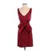 Nicole Miller Collection Cocktail Dress - Sheath V-Neck Sleeveless: Burgundy Print Dresses - Women's Size 4