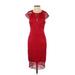 Guess Cocktail Dress - Party Crew Neck Short sleeves: Red Solid Dresses - Women's Size 2