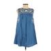 Design Lab Lord & Taylor Casual Dress - Mini Crew Neck Sleeveless: Blue Solid Dresses - Women's Size Small