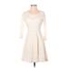 Abercrombie & Fitch Casual Dress - Party Scoop Neck 3/4 sleeves: Ivory Solid Dresses - Women's Size 4