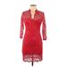 Casual Dress - Bodycon V Neck 3/4 sleeves: Red Print Dresses - Women's Size 8