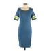 Lularoe Casual Dress - Sheath Scoop Neck Short sleeves: Blue Color Block Dresses - Women's Size Large