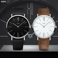 Montre à Quartz pour hommes Simple en cuir véritable étanche noir et blanc livraison directe