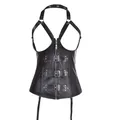 Corset en cuir noir avec jarretières buste ouvert fermeture éclair bustier sous le buste