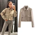 Giubbotto Bomber corto TRAF per donna cappotto giacche aviatore capispalla Crop lana e miscele