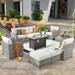 HOOOWOOO 10-piece Wicker Patio Furniture Sectional Set with Steel Fire Pit Table