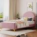 Twin/Full Size Velvet Bed Frame with Classic Semi-circle Shaped Headboard, Upholstered Platform Bed w/ Metal Legs for Kids Teens