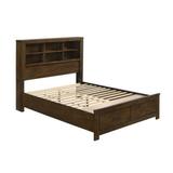 Maryl Queen Bed with Bookcase Headboard, Solid Wood, Oak Brown Finish