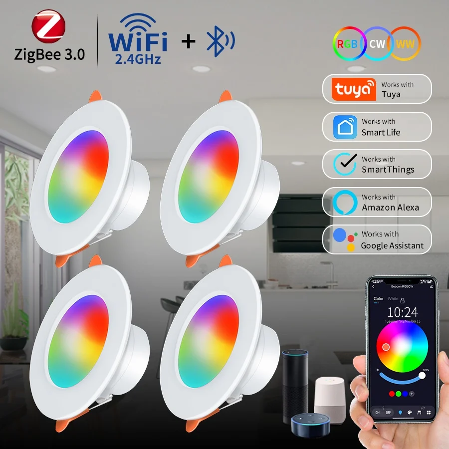ZigBee Smart Deckenleuchte Tuya WiFi Bluetooth LED Downlight RGB Dimmbar Einbaustrahler Sprachsteuerung Alexa Google Home15W