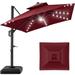 Arlmont & Co. Ronessa 10x10ft 2-Tier Square Outdoor Solar LED Cantilever Patio Umbrella w/Base Included in Red | 105 H x 120 W x 120 D in | Wayfair