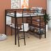 Mason & Marbles Adoncia Full Size Loft Metal Bed w/ 3 Layers of Shelves & Desk, Stylish Metal Frame Bed w/ Whiteboard Metal in Black | Wayfair