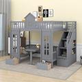 Harper Orchard Pryer Full-Over-Full Bunk Bed w/ Changeable Table, Bunk Bed Turn into Upper Bed & Down Desk in Gray | Wayfair