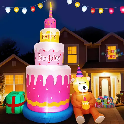6ft aufblasbare alles Gute zum Geburtstag torte mit Teddybär alles Gute zum Geburtstag Dekorationen