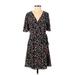 Aqua Casual Dress - A-Line V Neck Short sleeves: Black Floral Dresses - Women's Size X-Small