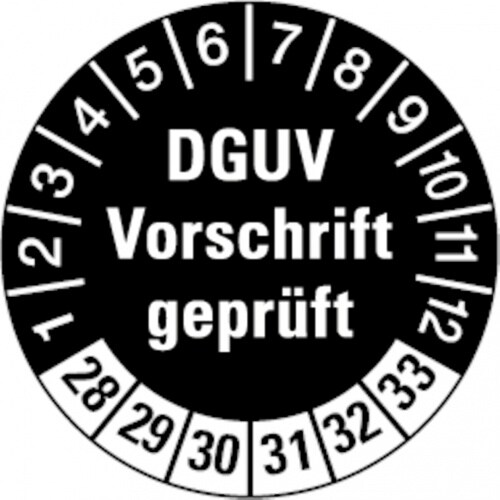 Dreifke® Prüfplakette, DGUV Vorschrift geprüft, schwar - 30 mm Dokumentenfolie selbstklebend, 10 St Image