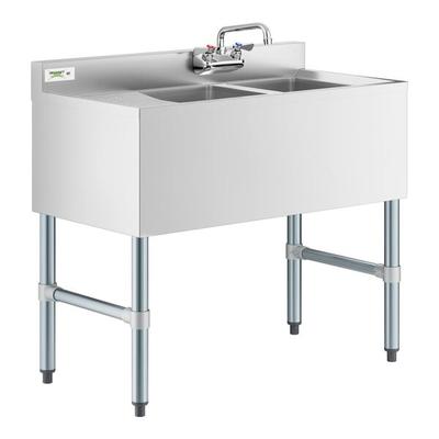 Regency 2 Bowl Underbar Sink with Faucet and Left Drainboard - 36" x 18 3/4"