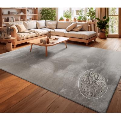Teppich MY HOME "Andeer" Gr. 2, grau, B:120cm H:14mm L:170cm, Polyester, Teppiche, Kurzflor, Uni Farben, weich & kuschelig, waschbar, Wohnzimmer Image