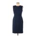 Ann Taylor Casual Dress - Sheath High Neck Sleeveless: Blue Solid Dresses - Women's Size 4 Petite