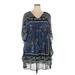 Speed Control Casual Dress - Mini V Neck 3/4 sleeves: Blue Paisley Dresses - Women's Size 2X - Print Wash